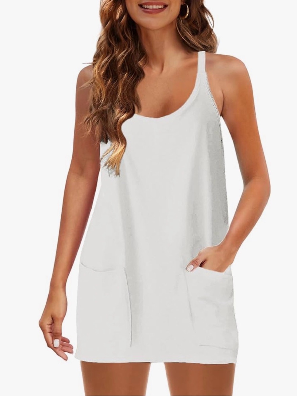 White Sleeveless Tennis Short Shift Dress with Pockets M